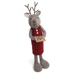 En Gry & Sif Christmas Figurine - Reindeer With Cookies (Grey) - Extra Large| Felt Figurines