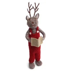 En Gry & Sif Christmas Figurine - Reindeer With Book (Grey) - Large| Felt Figurines