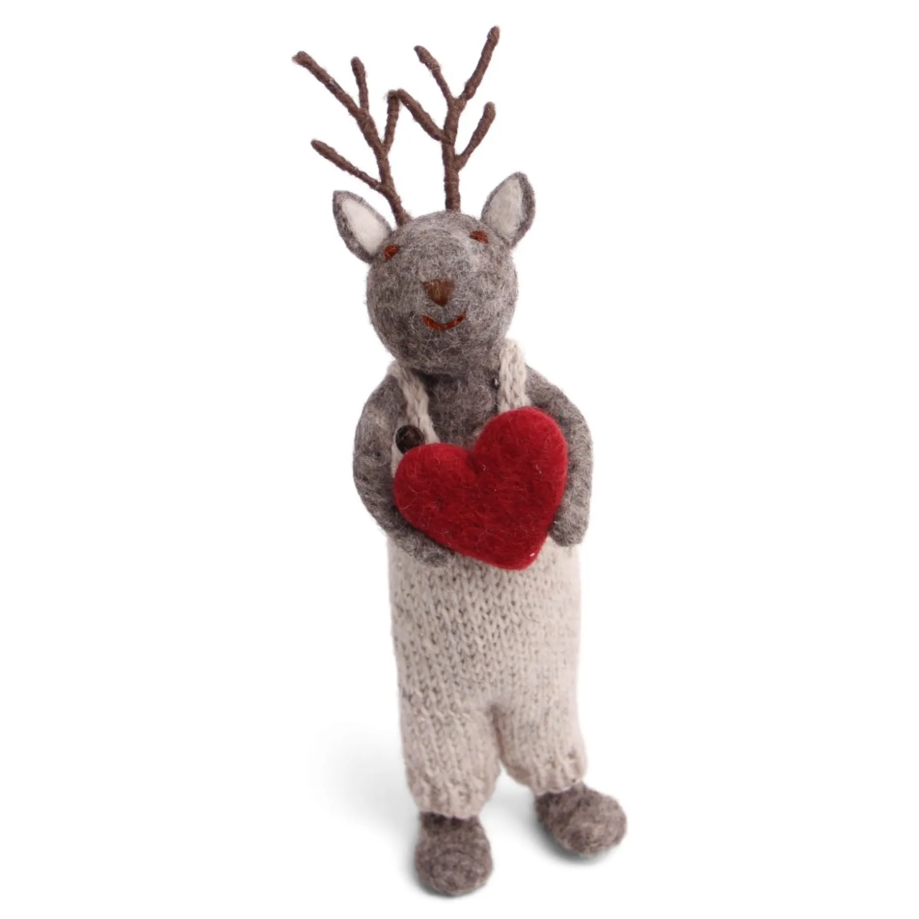 En Gry & Sif Christmas Figurine - Reindeer With Heart (Grey) - Large| Felt Figurines
