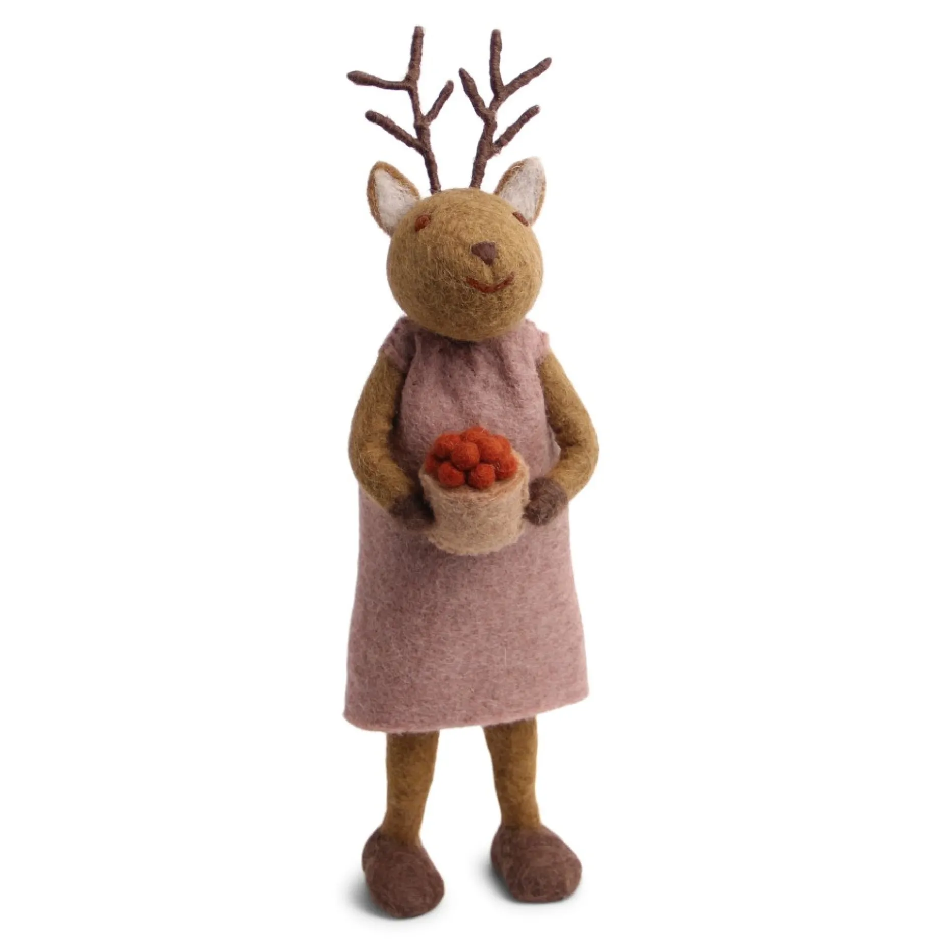 En Gry & Sif Christmas Figurine - Reindeer With Cranberry - Large Bowl (Grey)| Felt Figurines