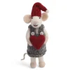 En Gry & Sif Christmas Figurine - Winter Mouse Girl (Small) With Heart (White)| Felt Figurines