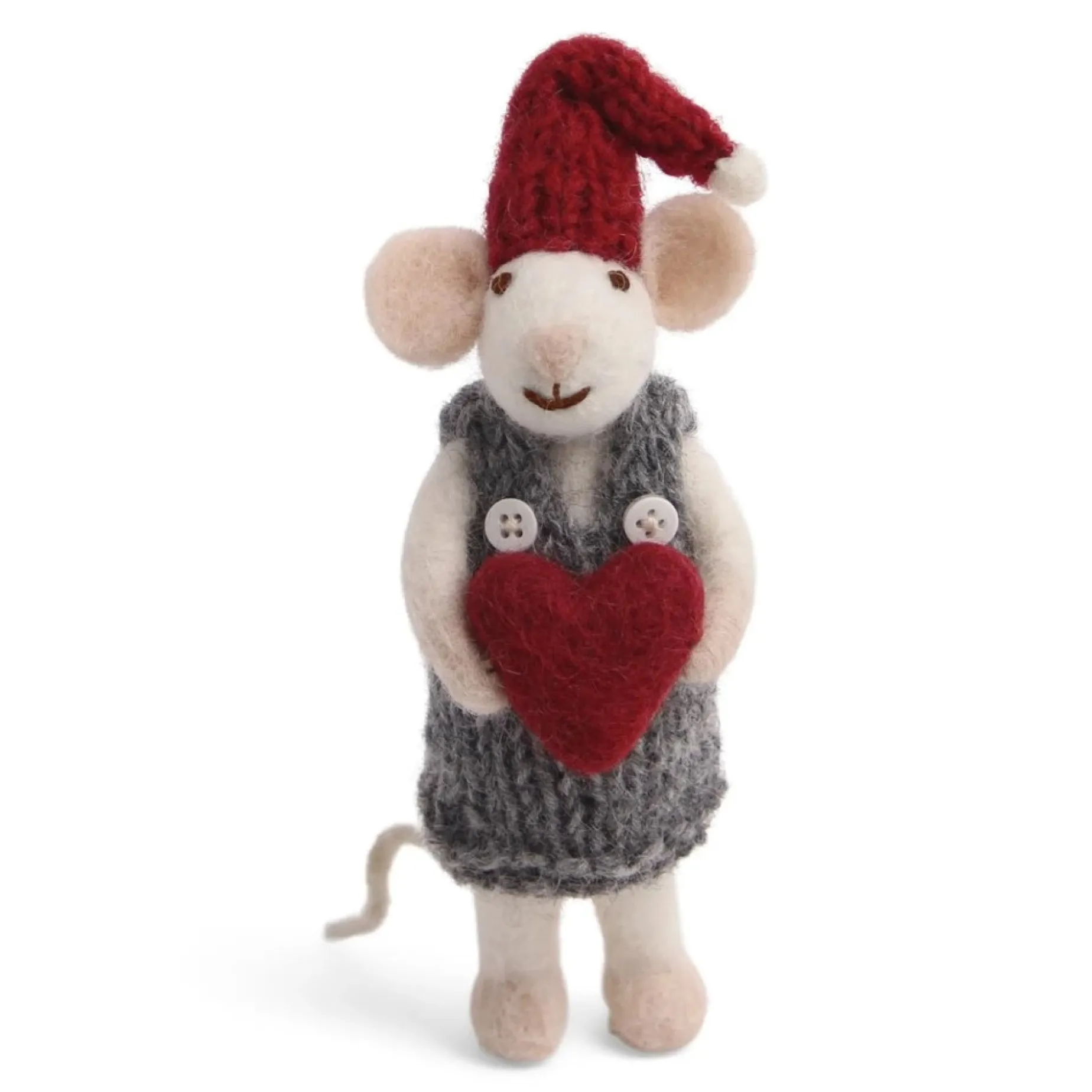 En Gry & Sif Christmas Figurine - Winter Mouse Girl (Small) With Heart (White)| Felt Figurines
