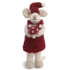 En Gry & Sif Christmas Figurine - Winter Mouse Girl (Small) With Mushroom (White)| Felt Figurines