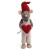 En Gry & Sif Christmas Figurine - Winter Mouse Boy (Large) With Heart (Grey)| Felt Figurines