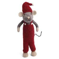 En Gry & Sif Christmas Figurine - Winter Mouse Boy (Large) With Overalls| Felt Figurines