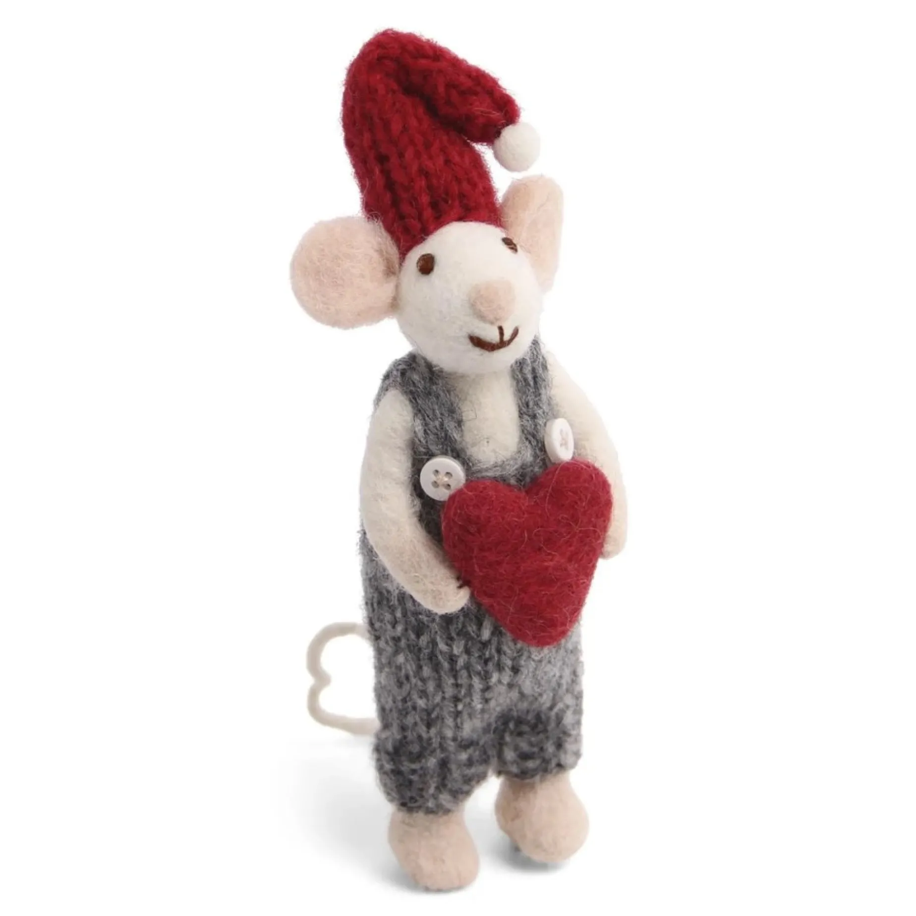 En Gry & Sif Christmas Figurine - Winter Mouse Boy (Small) With Heart (White)| Felt Figurines