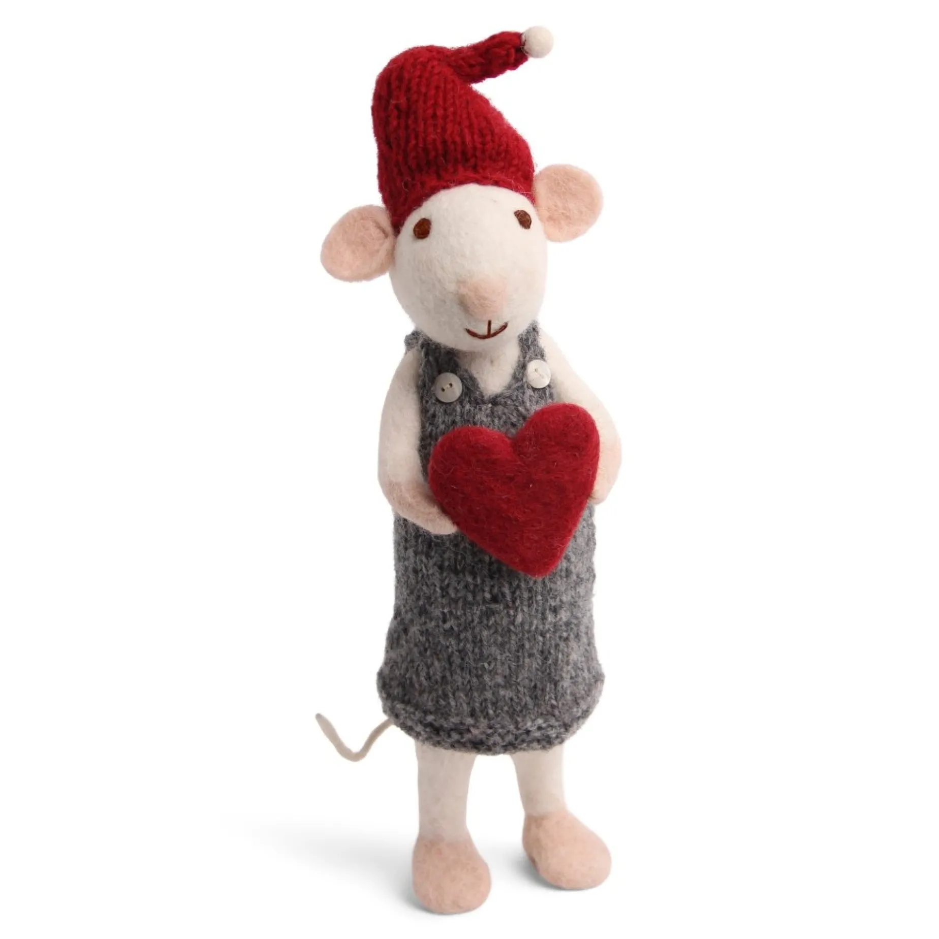 En Gry & Sif Christmas Figurine - Winter Mouse With Heart (White) - Large| Felt Figurines