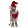 En Gry & Sif Christmas Figurine - Winter Mouse Girl (Small) With Heart (Grey)| Felt Figurines