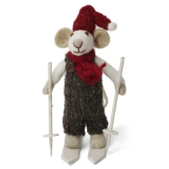 En Gry & Sif Christmas Figurine - Winter Mouse Boy (Small) On Ski'S (White)| Felt Figurines