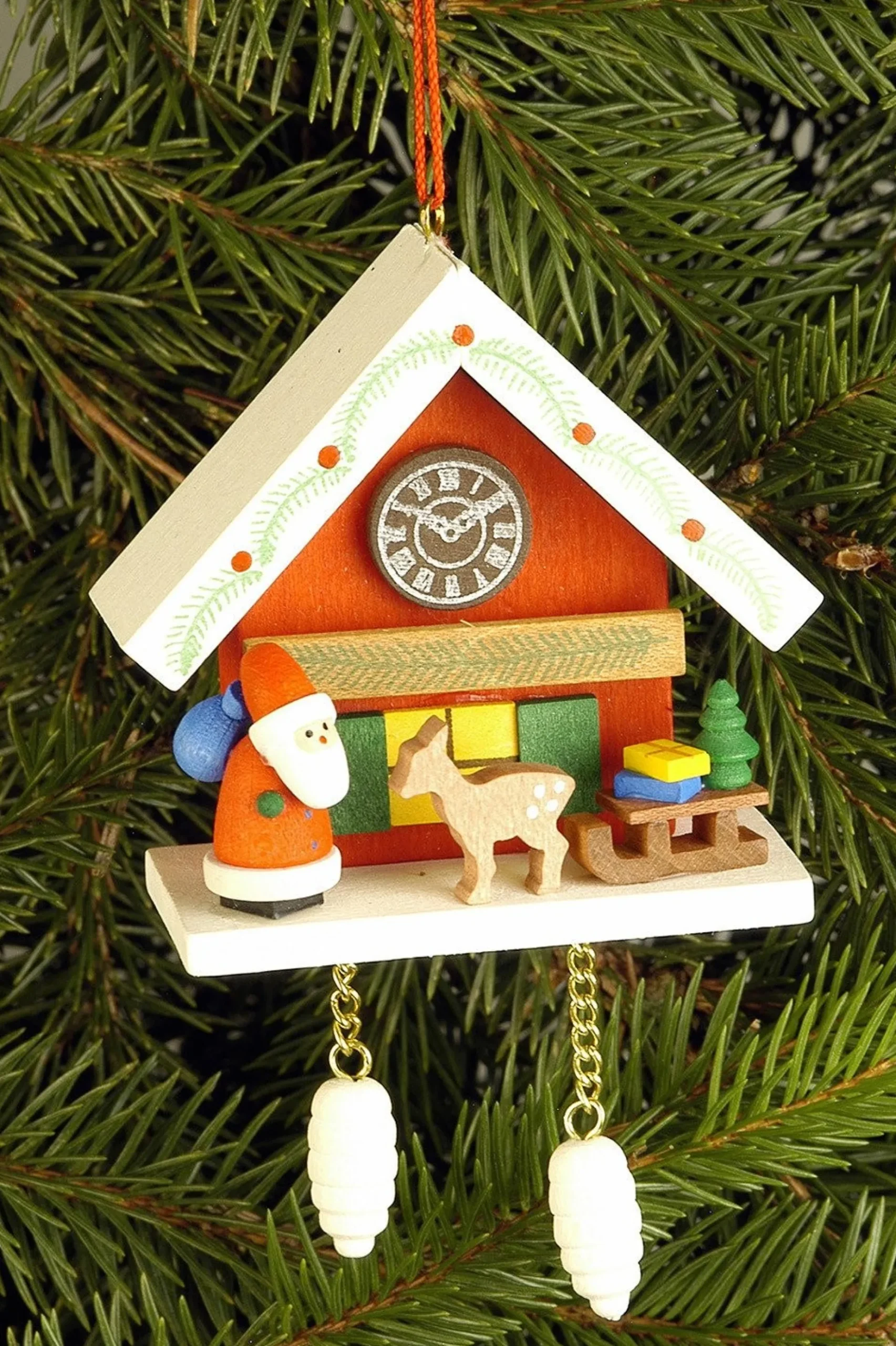 Christian Ulbricht Cuckoo Clock - Santa And Reindeer Under Snow-Capped Roof - Christmas Tree Decoration| All Tree Decorations