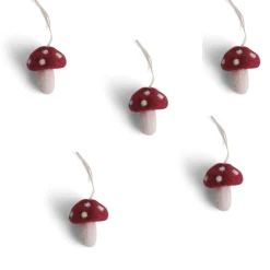 En Gry & Sif Fall And Christmas Hanging Decoration - Mushrooms With Red Caps (Set Of 5)| Felt Christmas Tree Decorations