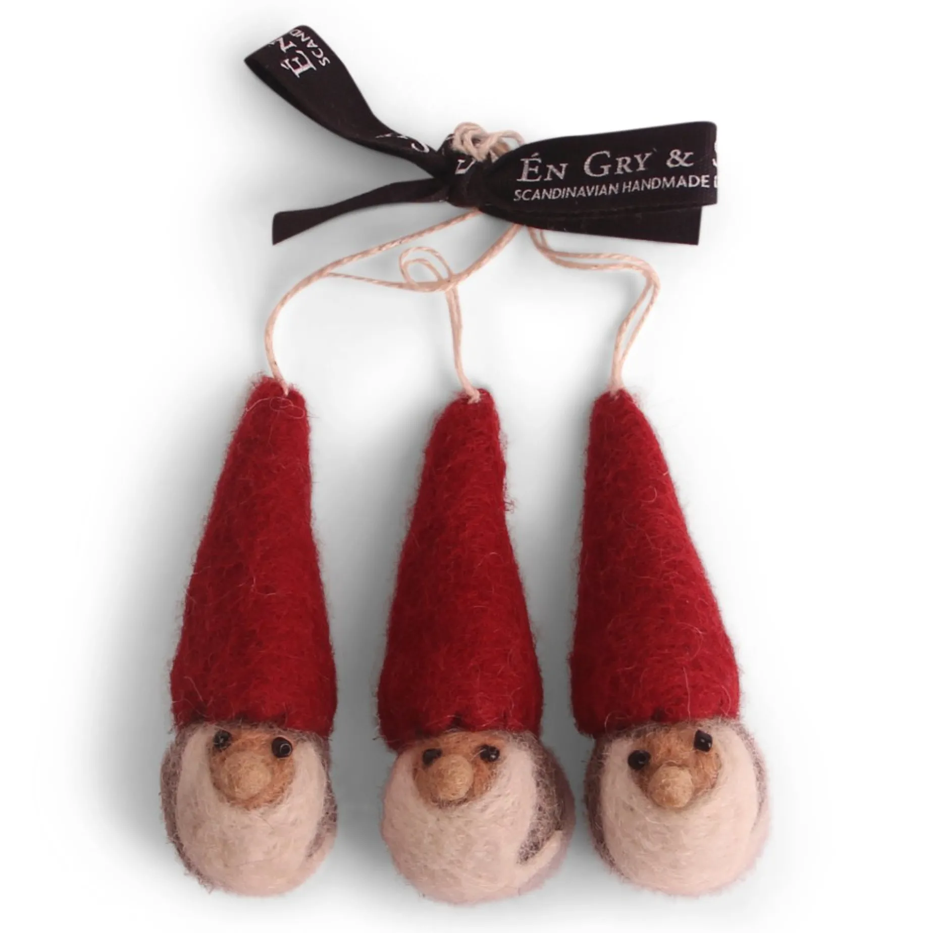 En Gry & Sif Felt Christmas Tree Decoration - Gnome Faces (Set Of 3) - Classic Colors| Felt Christmas Tree Decorations