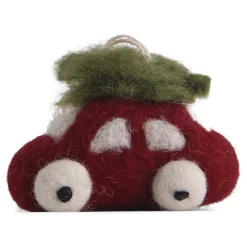 En Gry & Sif Felt Christmas Tree Decoration - Red Car With Tree| Felt Christmas Tree Decorations