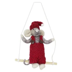 En Gry & Sif Felt Christmas Tree Decoration - Christmas Mouse On Swing| Felt Christmas Tree Decorations