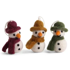 En Gry & Sif Felt Christmas Tree Decoration - Snowman Miniatures (Set Of 3)| Felt Christmas Tree Decorations
