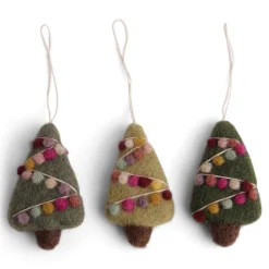 En Gry & Sif Felt Christmas Tree Decoration - Decorated Trees (Set Of 3)| Felt Christmas Tree Decorations
