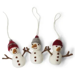 En Gry & Sif Felt Christmas Tree Decoration - Snowmen With Knitted Caps (Set Of 3)| All Tree Decorations