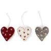 En Gry & Sif Felt Christmas Tree Decoration - Hearts With Fine Stars (Set Of 3)| Felt Christmas Tree Decorations