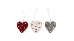 En Gry & Sif Felt Christmas Tree Decoration - Hearts With Fine Stars (Set Of 3)| Felt Christmas Tree Decorations