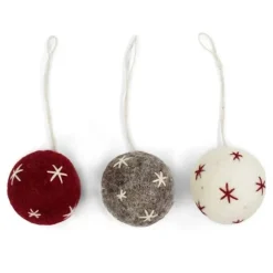 En Gry & Sif Felt Christmas Tree Decoration - Baubles With Starry Stiching (Set Of 3)| Felt Christmas Tree Decorations