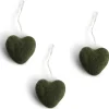 En Gry & Sif Felt Christmas Tree Decoration - Hearts (Green) - Set Of 3| Felt Christmas Tree Decorations