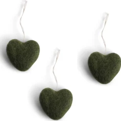 En Gry & Sif Felt Christmas Tree Decoration - Hearts (Green) - Set Of 3| Felt Christmas Tree Decorations