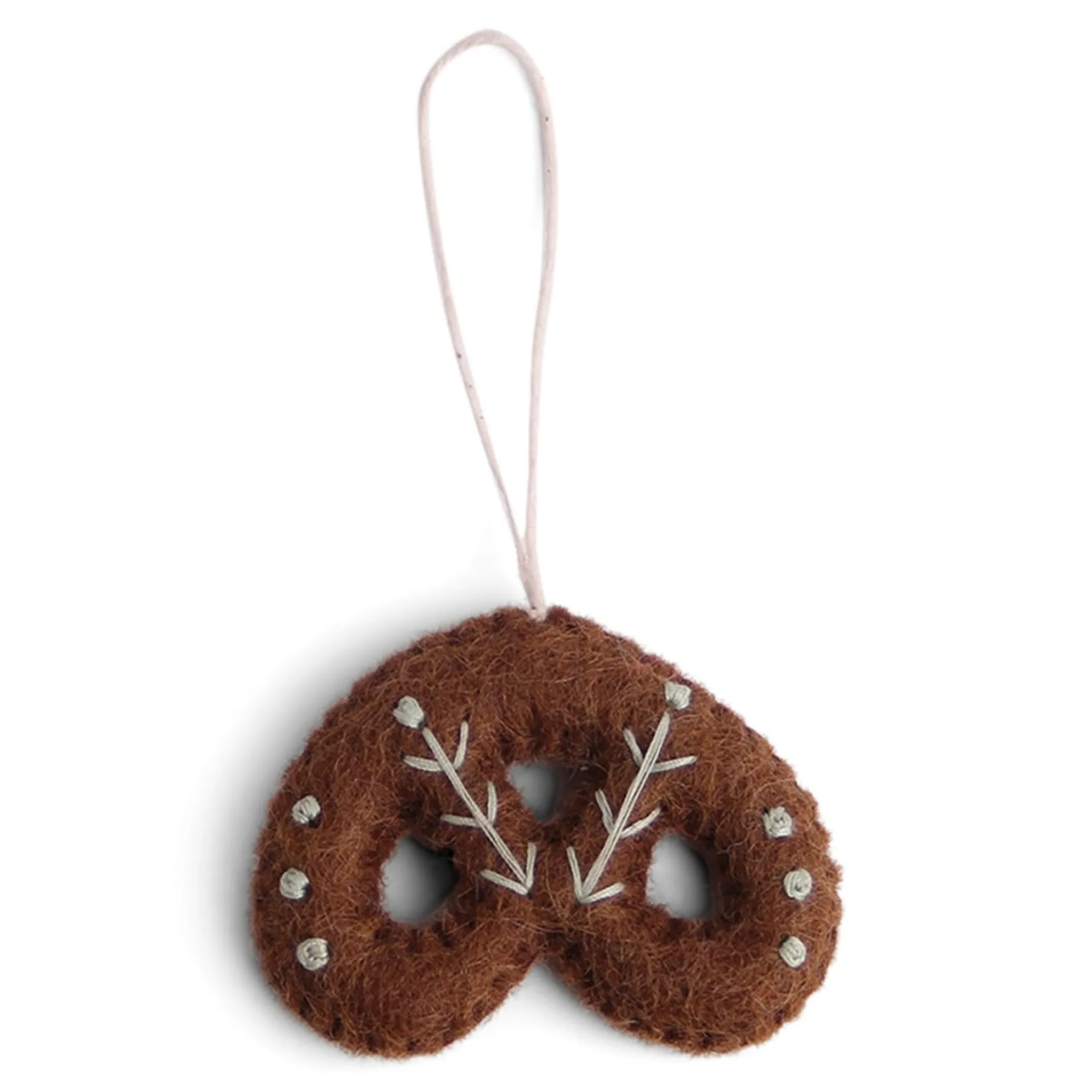 En Gry & Sif Felt Christmas Tree Decoration - Gingerbread Pretzel| All Tree Decorations