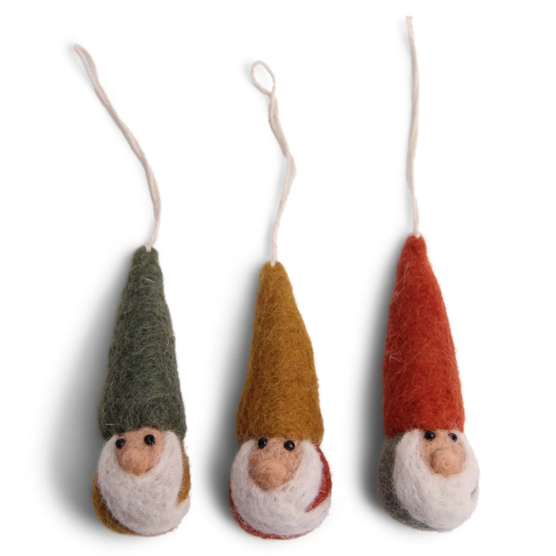 En Gry & Sif Felt Christmas Tree Decoration - Gnome Faces (Set Of 3) - Rustic Colors| Felt Christmas Tree Decorations