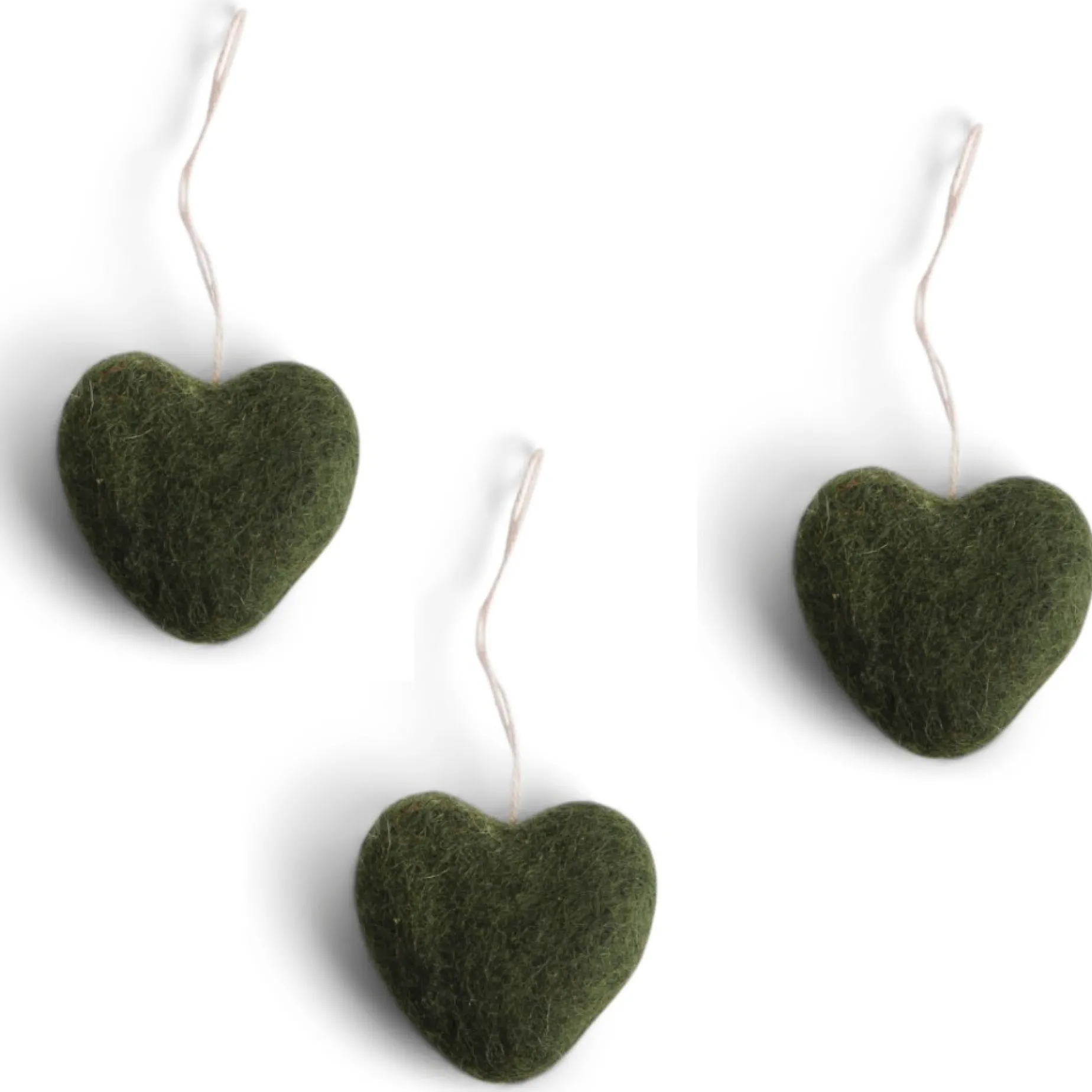 En Gry & Sif Felt Christmas Tree Decoration - Hearts (Green) - Set Of 3| All Tree Decorations