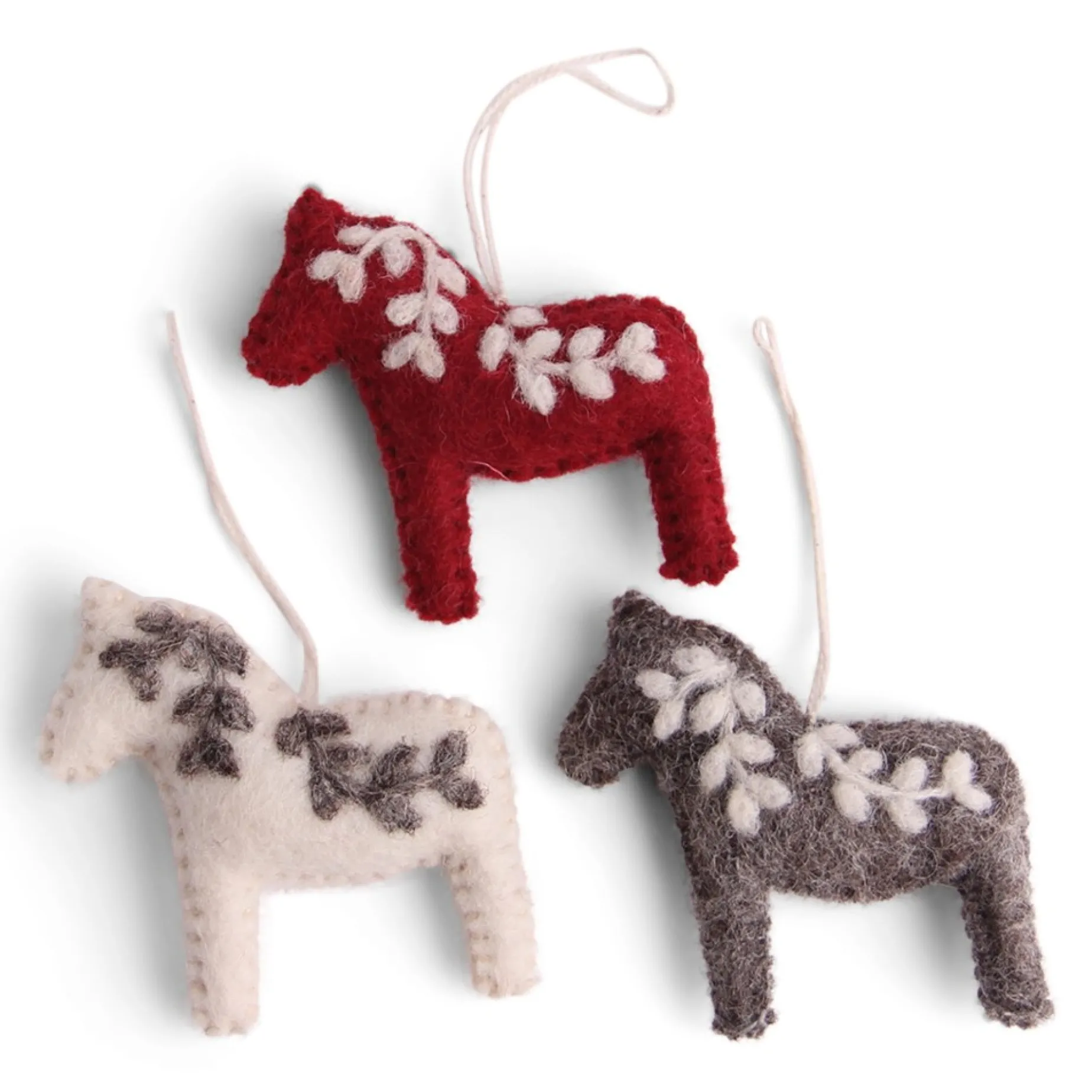 En Gry & Sif Felt Christmas Tree Decoration - Swedish Horses (Set Of 3) - Classic| All Tree Decorations
