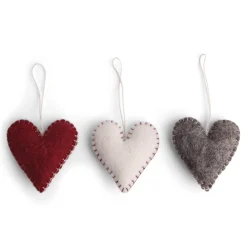 En Gry & Sif Felt Christmas Tree Decoration - Hearts With Stitching (Set Of 3)| Felt Christmas Tree Decorations