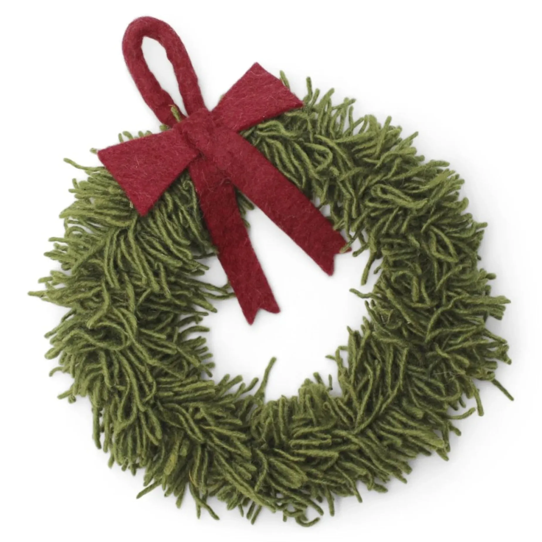 En Gry & Sif Felt Christmas Wreath - Green Wreath With Red Bow (Small)| Wreaths