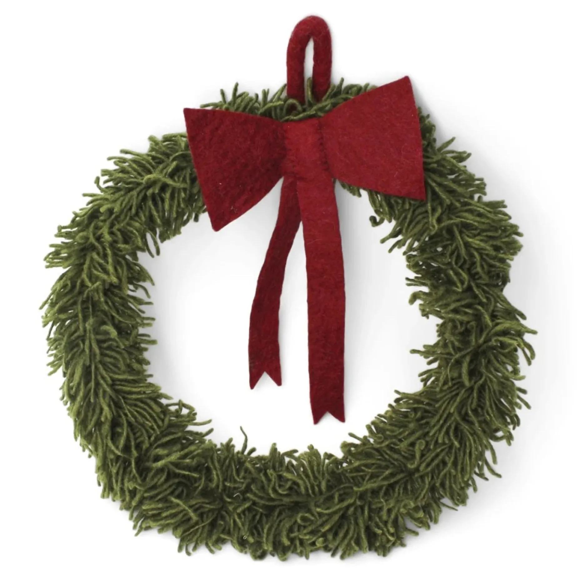 En Gry & Sif Felt Christmas Wreath - Green Wreath With Red Bow (Large)| Felt Christmas Tree Decorations