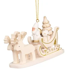 Christian Ulbricht Reindeer Sleigh With Santa (White And Gold) - Christmas Tree Decoration| All Tree Decorations