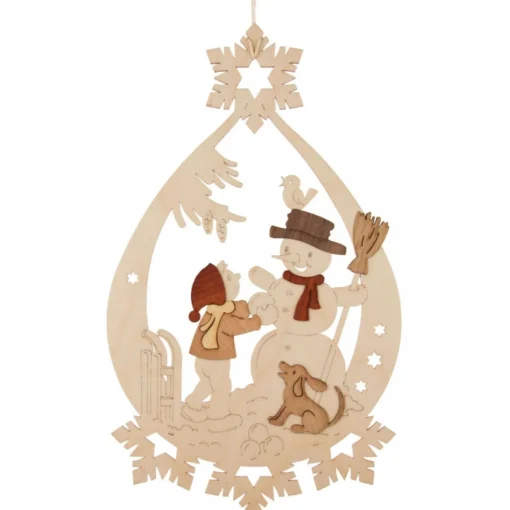 Erzgebirge Handarbeit Window Decoration - Child Building A Snowman| Window Decorations