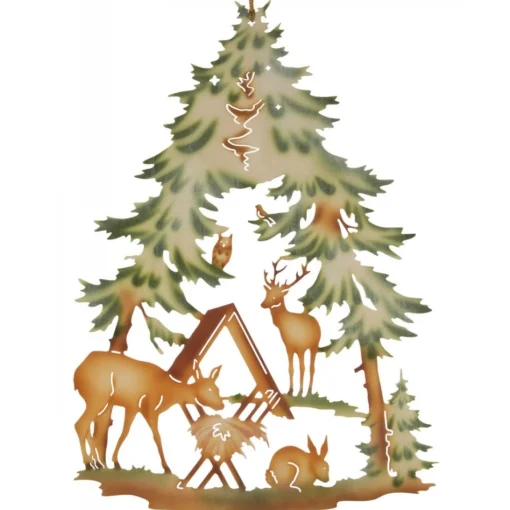 Erzgebirge Handarbeit Window Decoration - Deer In Forest (Colourful)| Window Decorations